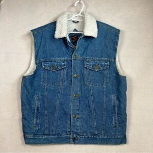 Vintage Denim Trucker Jean Jacket Vest Sherpa Lined Heavy BJ-R Size XL Americana